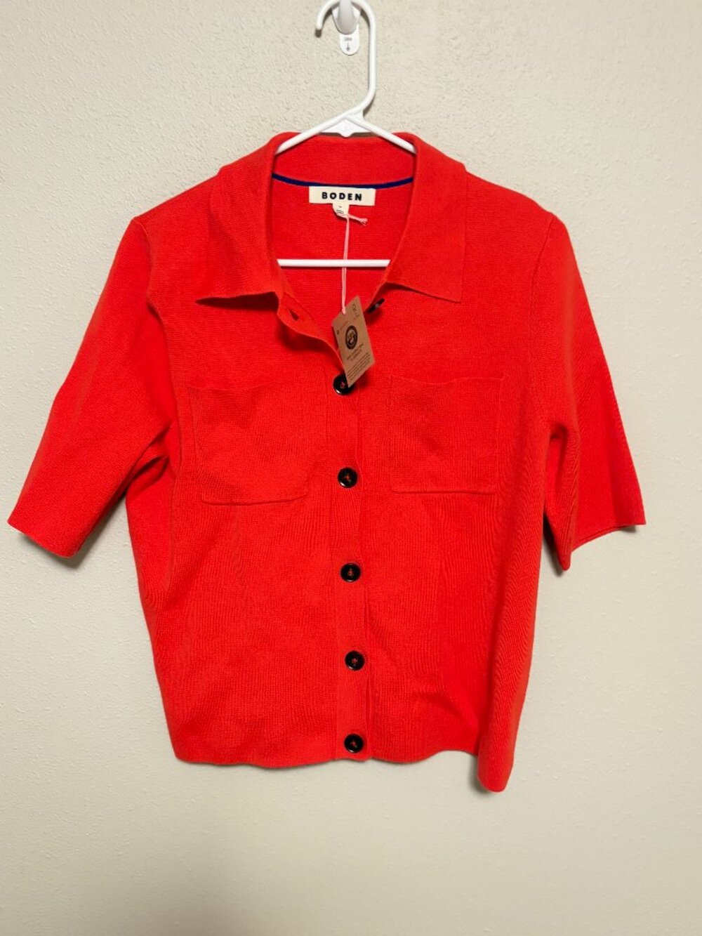 NWT Boden Short Sleeve Knit Shirt Bright Cherry Red Size M